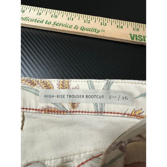 Anthropologie Floral Boot Cut Jeans - Cream and Brown - Picture 4 of 13